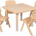 Flash Furniture 24" Square Natural Plastic Height Adjustable Activity Table Set with 4 Chairs