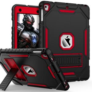 9.7" Case for iPad 6th/5th Generation 2018/2017, for iPad Air 2 / Air 1st / Pro 9.7, Heavy Duty Shockproof Protective 9.7 Inch Cover with Built-in Stand for i Pad 6 5 Gen (Black+Red)