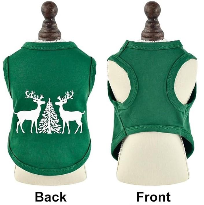 Vehomy Christmas Dog Shirt Cotton Dog Shirts with Patterns of Christmas Treen Elks Pet Holiday Outfit Puppy Xmas Clothes Sleeveless T-Shirt for  Dogs 4XL