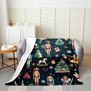 Feelyou Christmas Plush Throw Blanket 40"x50" Kids Nutcracker Flannel Fleece Blanket for Sofa Couch Boys Girls Teens Christmas Tree Gift All Season for Bed Snowflake Xmas Black