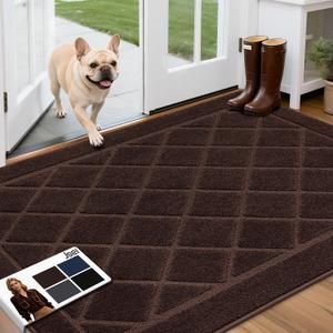 JSEI Dirt Trapper Door Mat 36"x60", Non-Slip Washable Entryway Mats, Dog Door Mat, Stain Resistant and Absorbent Floor Mats, Low Profile Welcome Mat for Front Back Door, Brown