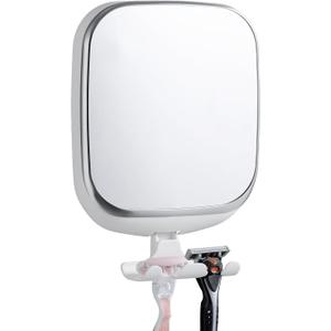 TAILI Shower Mirror Fogless for Shaving, Anti Fog Shaving Mirror with Razor Holder NO-Drilling,Removable,Shatterproof & Waterproof,Wall Mounted Bathroom Accessories with Powerful Suction(White) (10.3"L x 7.1"W)