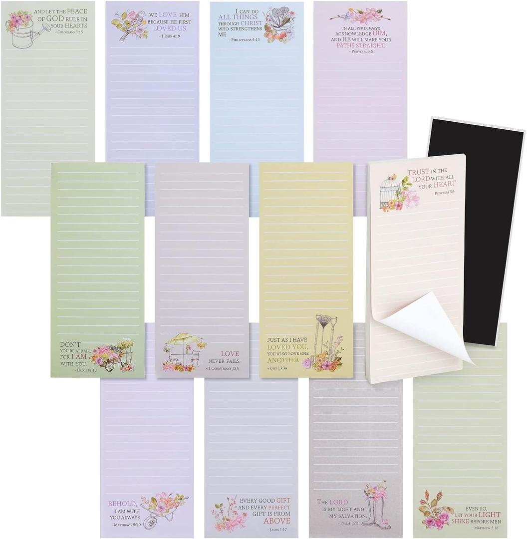 Juvale 12 Pack, 60 Sheet Christian Notepads, Magnetic Memo Pads for Refrigerator, Religious Stationery, Bible Verse Note pads for Prayer, Grocery and Shopping List, 2.75x6.25 inch