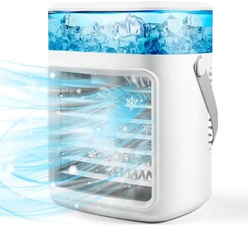 Portable Air Conditioner, 3 Speeds Personal Evaporative Air Cooler with 2/4H Timer, 450ml Rechargeable Mini Air Conditioner, Quiet Portable AC Unit Fan for Office Desk Home Bedroom Camping Car