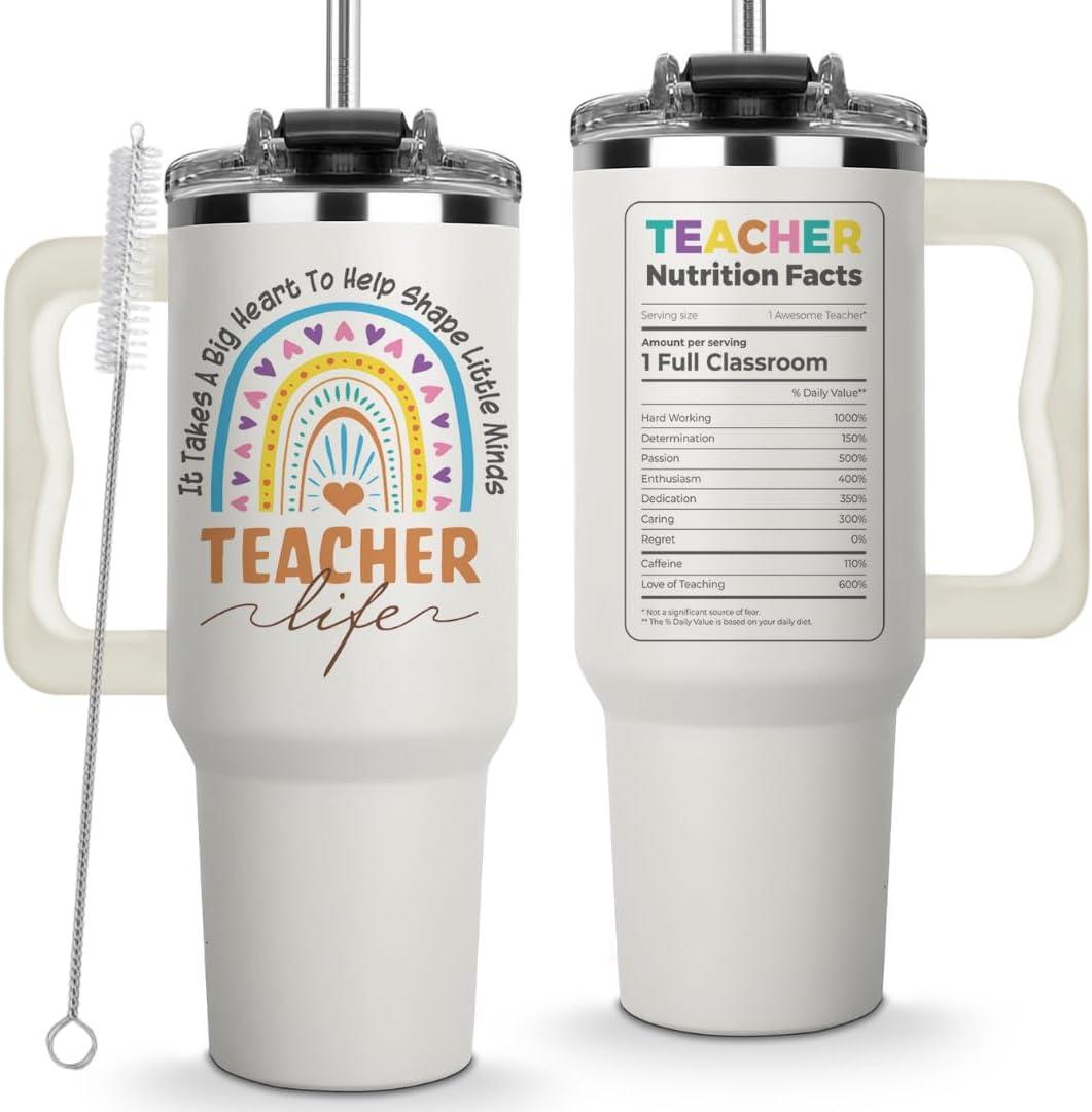 Christmas Gifts For Teachers, Teacher Appreciation Cups 40oz Tumbler - It Takes a Big Heart to Shape Little Minds, Coffee Teachers Tumblers for Women on Graduation, Appreciation Week, Back to School