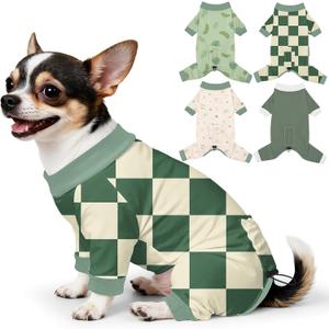 Bienbee Dog Pajamas, 4 Pack Dog Recovery Suit Shedding Suit Cute Soft Puppy Clothes Dogs Pjs Onesies Jammies Adjustable Breathable & Stretchy Clothes for Dogs, Size S