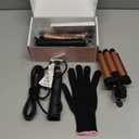 5 in 1 Wand Curling Iron-Kinked Curling Wand Set with Flat Iron Hair Straightener, 3 Barrels Hair Crimper, 3 Ceramic Curling Irons (0.35"-1.25"), 2 Temps Fast Heat Hair Waver Curler with Glove & Clip (Rose Gold)