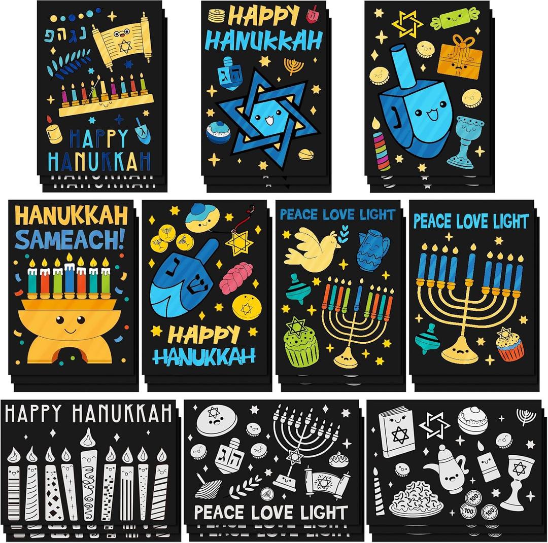 Zhanmai 30 Pcs Color Your Own Funny Hanukkah Posters DIY Happy Hanukkah Crafts Bulk Color Your Own Menorah Poster DIY Crafts for Chanukah Party Holiday Home Activities