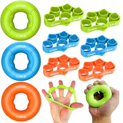 FitBeast Hand Grip Strengthener, Finger Exerciser, Forearm Strengthener Kit - 9 Pack, Targeted Hand & Forearm Strength, Relief & Recovery Kit (Orange)