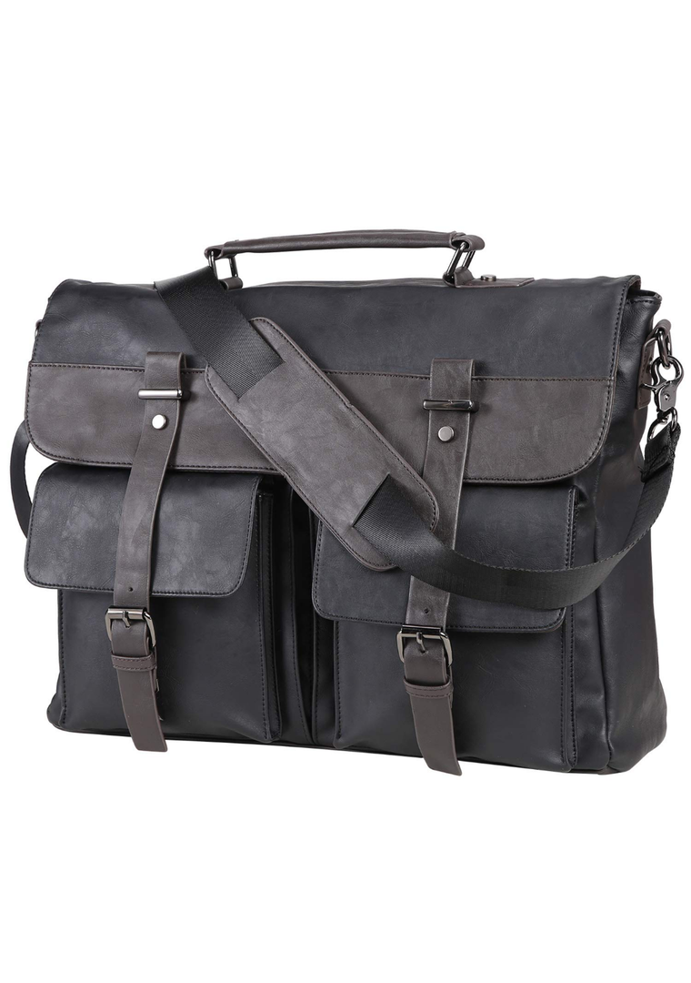 seyfocnia Men's Vintage Black 17.3 Inch Water Resistant PU Leather Laptop Bag, Messenger Bag, Satchel, Briefcase