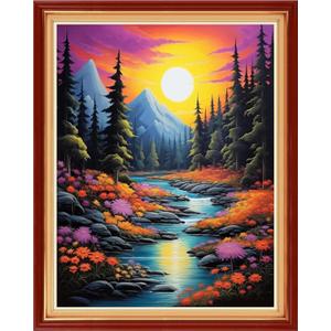 Dimxvean Cross Stitch Kit, Sunrise Scenery 16x20 inch, Embroidery Kit for Adults Beginners, HD Preprint, Extra Lines