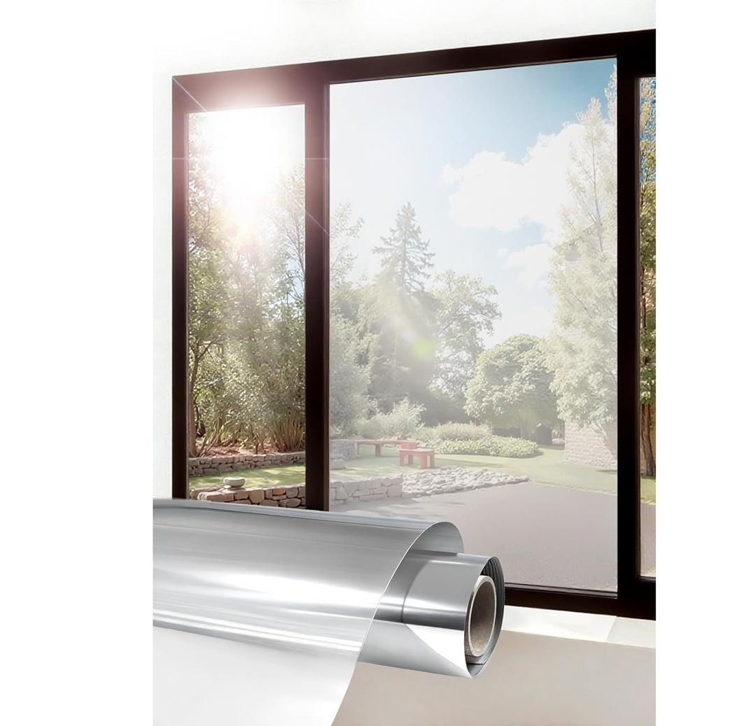 Window Privacy Film One Way Daytime Privacy Static Cling, Mirror Vinyl Roll Heat Control Anti UV Window Tint for Home and Office,Non-Adhesive Window Film,Silver, 35.43" x 78.7"
