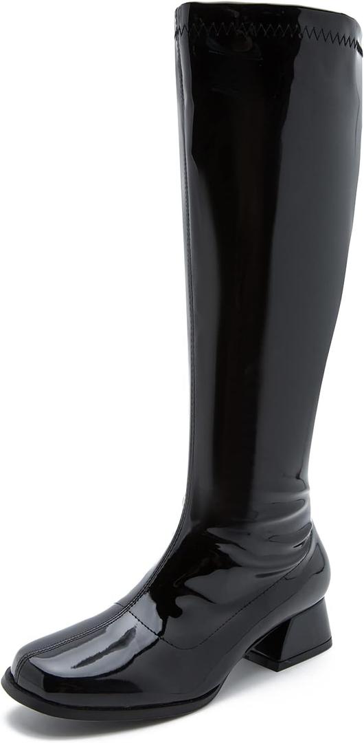 GOGO Boots for Women, Knee High Boots, Low Block Heel Zipper Boots Ladies Party Dance Shoes (8, Black)
