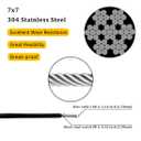 304 Stainless Steel Wire Rope Cable 3/32, Black Vinyl Coated - Outdoor Light Guide Wire for String Lights, Clotheslines - 1/16 Inch Overmolded to 3/32 Inch, 100ft