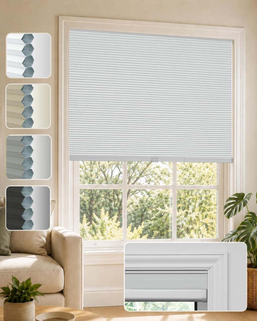 No Drill Blackout Cellular Shades, 34½*64
No Drill Honeycomb Blinds for Windows, Thermal Insulated, Room Darkening, For Bedroom, Living Room, Easy Installation