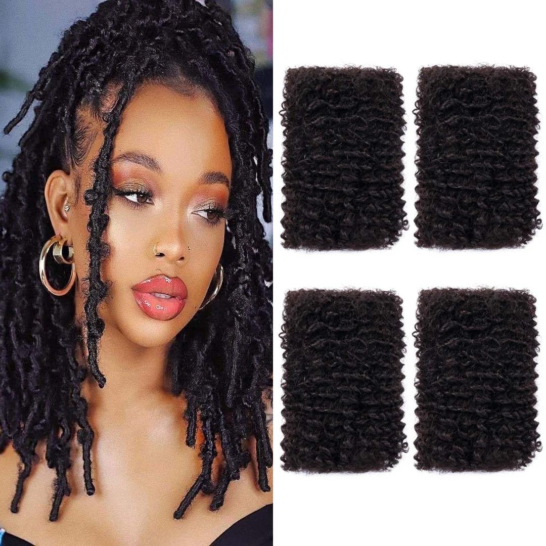 Afro Kinkys Bulk Human Hair for Braiding Mini Twists Braids Locs Dreadlock Extensions Afro Kinky-Curly Human Braiding Hair Bundles For Men Women Kids 10 Inch 4 Bulk 120g 1B Natural Black Easy to Twist