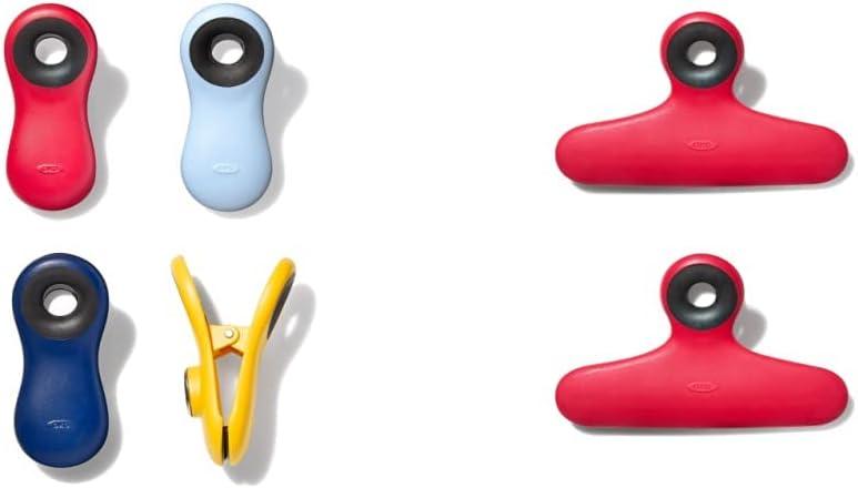 OXO Good Grips Collection Bag Clip, 6 Piece All-Purpose Set, Red/Orange/Green/Blue & Good Grips Bag/Chip Clips
