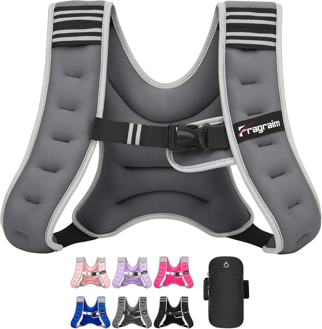 Fragraim Weighted Vest for Women Men - 8lb/10lb/12lb/16lb/22lb/25lb/30lb Weight Vest with Reflective Stripe, Detachable Phone Pouch, Ideal for Walking, Strength Training, Running, Workout, Cardio (Grey)
