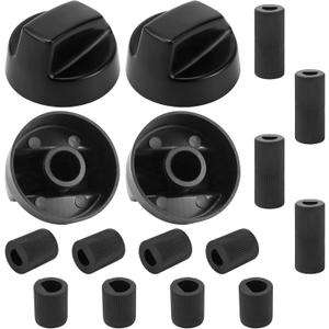 AMI PARTS Universal Oven Knobs - 4 Black Stove Control Knobs & 12 Adapters (4 Long, 8 Short) - Compatible with Most Gas & Electric Ranges & Ovens - Universal Stove Knobs