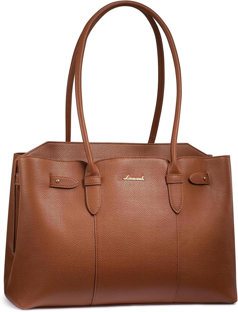 LOVEVOOK Laptop Tote Bag for Women, 15.6 Inch Waterproof Leather Computer Work Purse with Zipper for Teacher & Travel