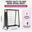 Heavy-Duty 12-Rod Wire Spool Rack, Adjustable Cable Caddy & Dispenser with Locking Casters, Includes Steel Pipe Storage Bag & 8 Hooks for Electrical and Industrial Use