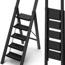 5 Step Ladder, Lightweight Folding Step Stool withConvenient Handgrip,Aluminum 330lbs Capacity Step Ladderfor Office,Household,Kitchen(Black)