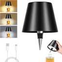Rechargeable Wireless Bottle Lamp - 3 Color Stepless Dimmable, Metallic Black Lampshade, 5H Bright Light or 48H Soft Glow,Ideal for Home Décor, Parties, Bar