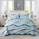 HoneiLife Ocean Quilt Queen Size - 3 Pieces Beach Quilt Sets Coastal Bedspreads Nautical Coverlets Lightweight Bed Cover, Queen Quilt Bedding Set All Season Quilts (Queen/Full-90"x96", Flowing Sands-yellow)