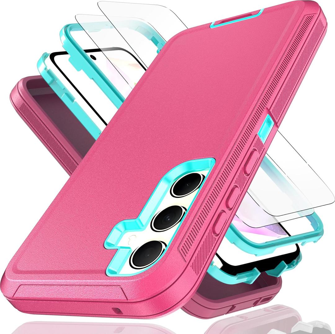 for Galaxy A35 5G Case with Explosion-Proof Film[2 Pack],3 in 1 Shockproof TPU Hard PC Bumper Drop-Proof Shell for Samsung Galaxy A35 5G Pink/Sky Blue