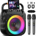 Karaoke Machine for Adults, Portable Bluetooth Karaoke Speaker with 2 Wireless Microphones, Echo Adjustment, LED Lights, PA System with 6.5" Subwoofer, Support TV/AUX/USB/TF Card (Black)
