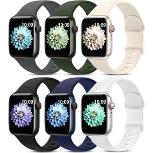 6 Pack Sport Bands Compatible with Apple Watch Band 38mm 40mm 41mm 42mm 44mm 45mm 49mm 46mm,Silicone Waterproof Strap Compatible with iWatch Apple Watch Series 10 9 Ultra 8 7 6 5 4 3 2 1 SE Women Men (Starlight/Black/White/Navy Blue/Cyprus Green/Dark Gray)