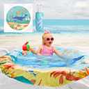 6.5 X 6.5Ft Baby Beach Pool, 2 in 1 Square Portable Cartoon Ocean Theme Toddler Beach Puddle, Waterproof Sandproof Cute Toddler Paddling Pool Beach Blanket with Carrying Bag for Boys Girls