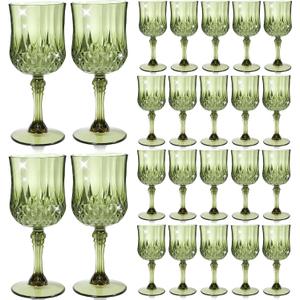 24 Pcs Plastic Green  Drinking Glasses, Plastic Water Goblets Green Vintage Reusable Drinkware Vintage Champagne glassware for Wedding Reception Grand Event Party, 7oz