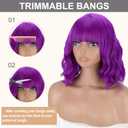 MISSQUEEN Short Dark Purple Wigs with Bangs for Women Loose Wavy Purple Wig Curly Shoulder Length Synthetic Cosplay Bob Purple Wavy Wig for Girl Colorful Costume Wigs