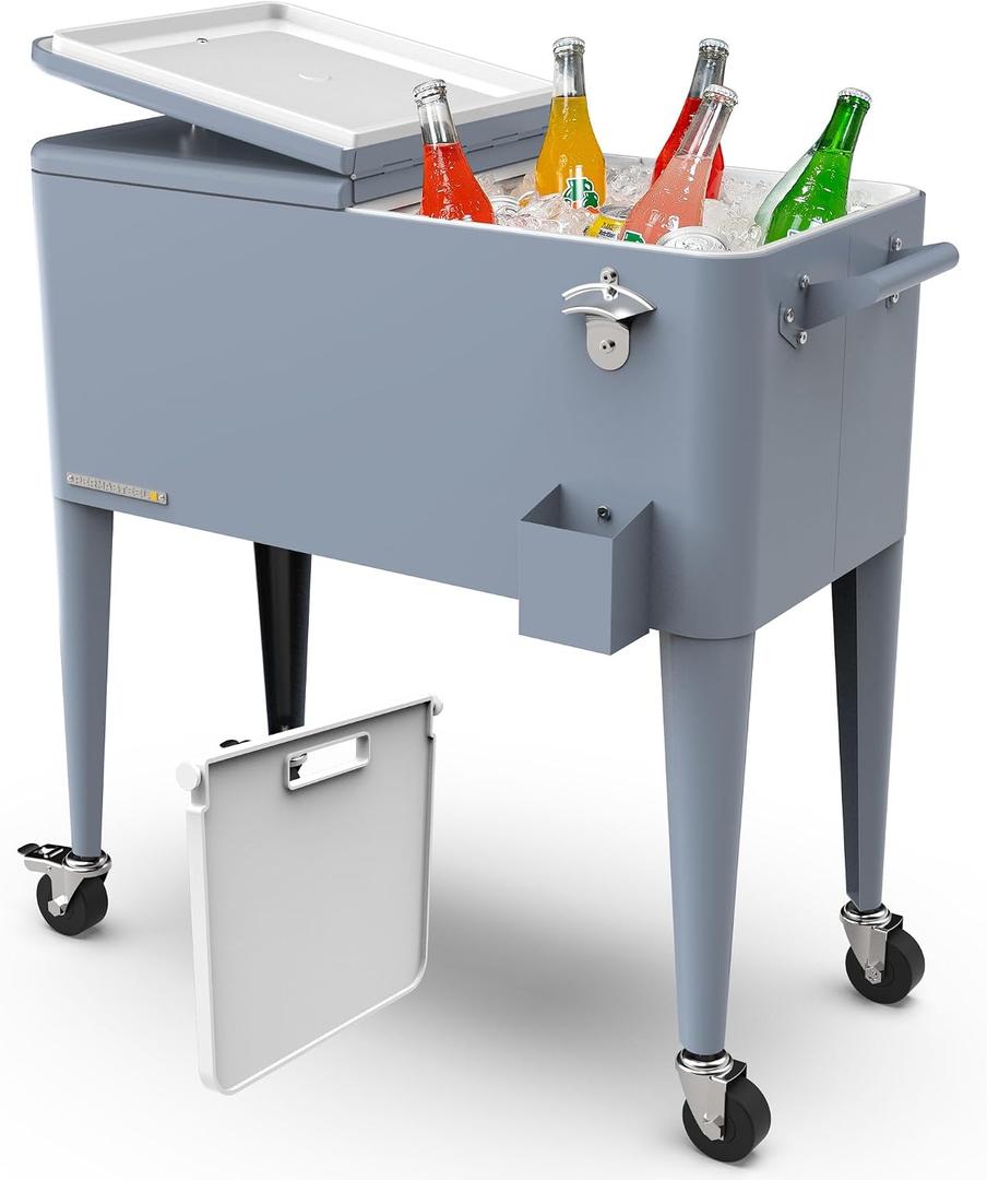 Permasteel Party Cooler with Divider, Spacious 80-Qt Capacity, Chills 36hrs, Serving Tray, Rolling Ice Chest for Indoor and Outdoor Entertainment
