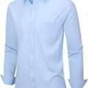 Men's Dress Shirts Long Sleeve Button Down Shirt Business Formal Stretch Shirt Regular Fit with Pockets (Blue, L)