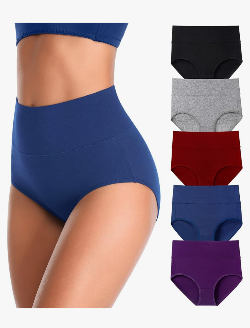 K-CHEONY Women's Underwear High Waisted Cotton Briefs Breathable Full Coverage Panties Multipack Regular and Plus , Size M