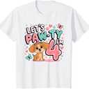 Let's Paw-ty 4th Birthday Girl Dog Puppy Lover T-Shirt, 3T
