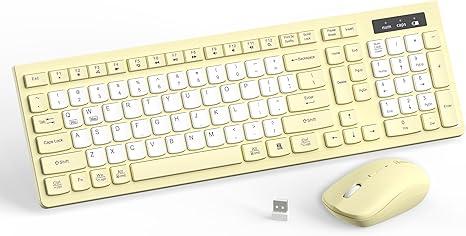 Wireless Keyboard and Mouse Combo, FullSized Wireless Keyboard and Adjustable DPI Mouse, 2.4GHz USB Receiver, Keyboard and Mouse for PC, Windows, Desktop, Laptop (Canary Yellow)