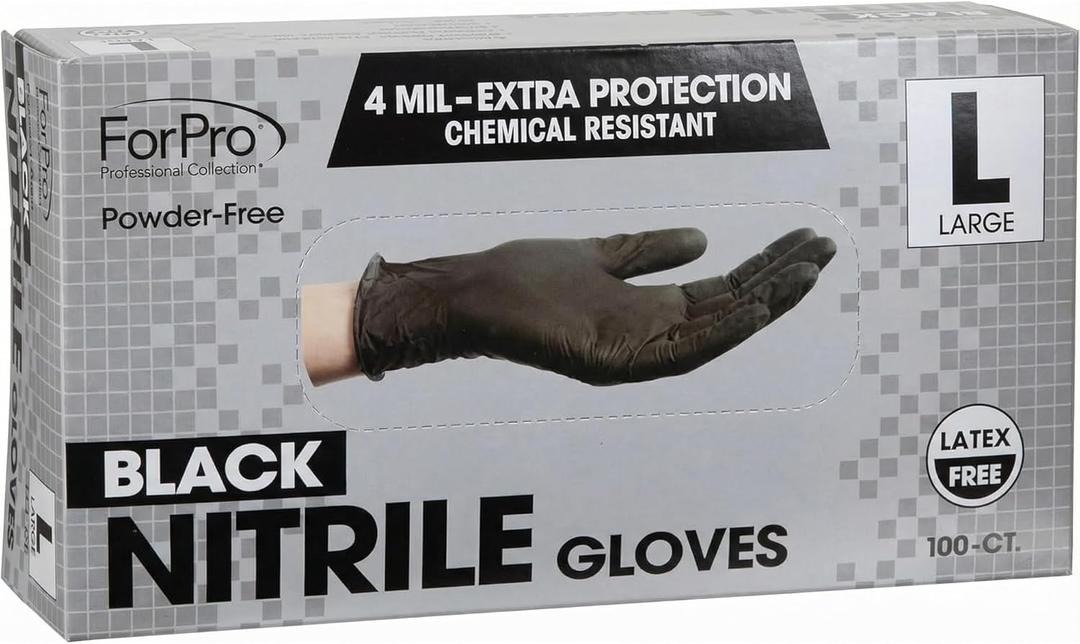 ForPro Disposable Nitrile Gloves, Chemical Resistant, Powder-Free, Latex-Free, Non-Sterile, Food Safe, 4 Mil, Large, 100 Count 