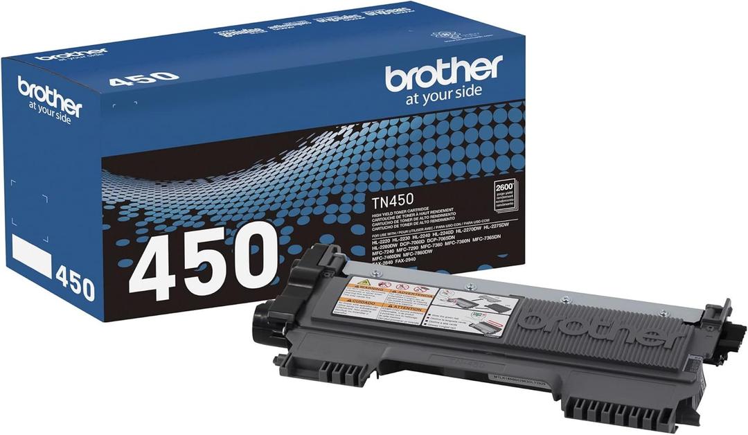 Brother Genuine High Yield Toner Cartridge, TN450, Replacement Black Toner, Page Yield Up To 2,600 Pages