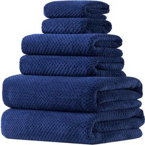 Extra Large Bath Towels Set for Bathroom 30x60 Inches Super Soft Light Weight Quick Dry Microfiber Shower Towels (Navy Blue, 6 Piece)