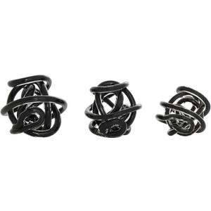 Deco 79 Glass Knot Decorative Sculpture Knotted Ball Home Decor Statues, Set of 3 Accent Figurines 5", 4", 4"W, Black