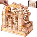 ROBOTIME Wooden Town Marble Run - 3D Wooden Puzzles for Adults EGB01 Night City Marble Run Kit - Wooden Puzzle Models for Adults to Build - Space/STEM/Engineering Gift