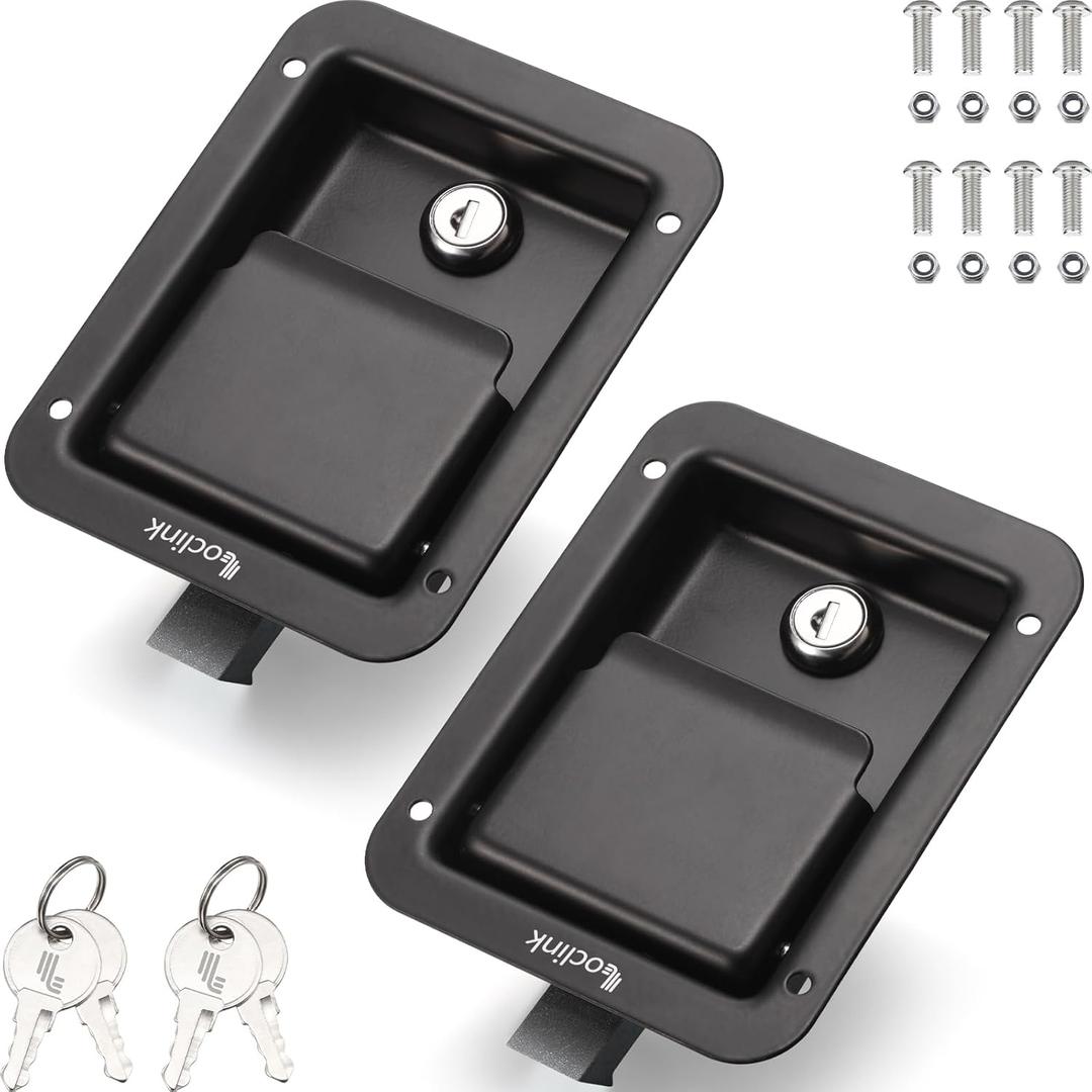 Black Truck Tool Box Lock Replacement kit, Stainless Steel Paddle Latch for Truck Bed Toolbox Handle, Trailer Door, RV, Camper, ATV, UTV, 5.85" L x 4.25" W with Keys, 2PC