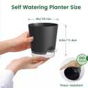 Meowell 4 inch Self Watering Pots for Indoor Plants, 5 Pack Small Flower Plant Pots with Drainage Holes and Clear Reservoirs, Visible Water Level, Plastic Planters with Wicking Rope, Black