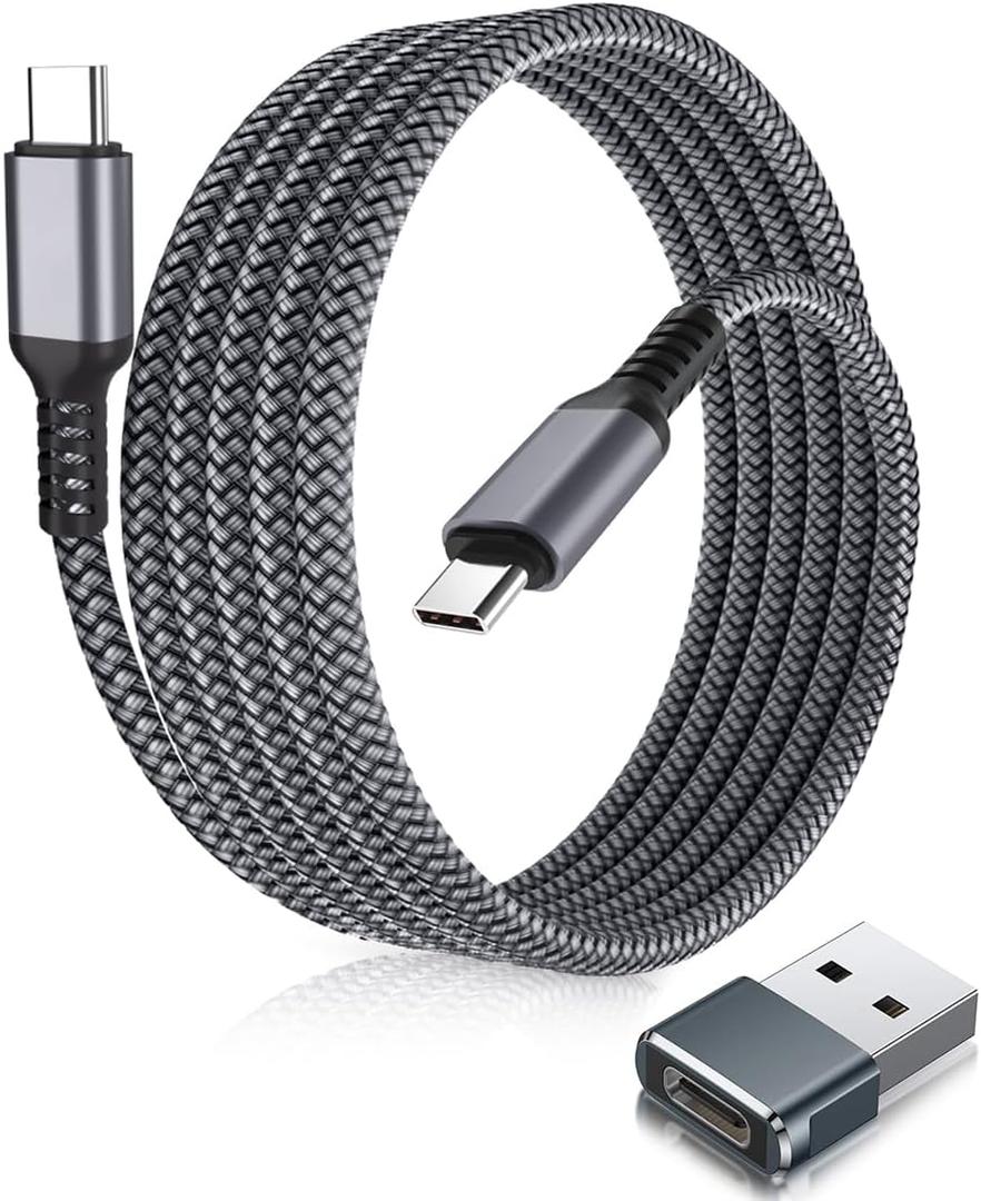 Elebase USB Type C to C 100W Cable 10FT with USB Adapter,Fast Charging PD Charger Cord for iPhone 16 15 Pro Max Plus,Samsung Galaxy S23 S25 S24,Car Play,MacBook Mac,iPad 10,Z Flip Fold 5,Ultra,A53 A54 (Grey)