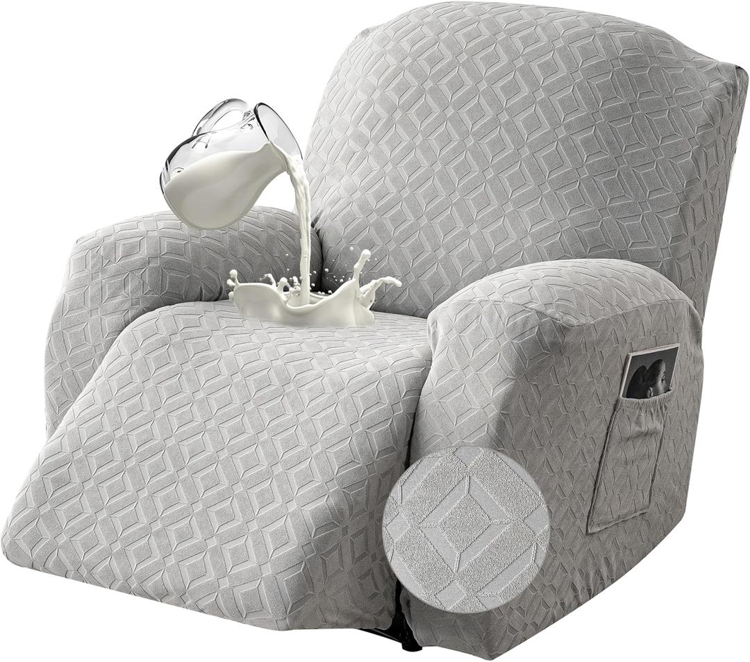 Gennia Waterproof Recliner Chair Cover,Stretch Reclining Sofa Covers with Pockets,Washable Lazy Boy Recliner Slipcovers,Leakproof Couch Protector for Kids, Pets, Dog and Cat (1 Seat, Light Gray)