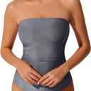 RXRXCOCO Women Tummy Control One Piece Swimsuits Ruched Strapless Bathing Suits Slimming Swimwear (Gray)