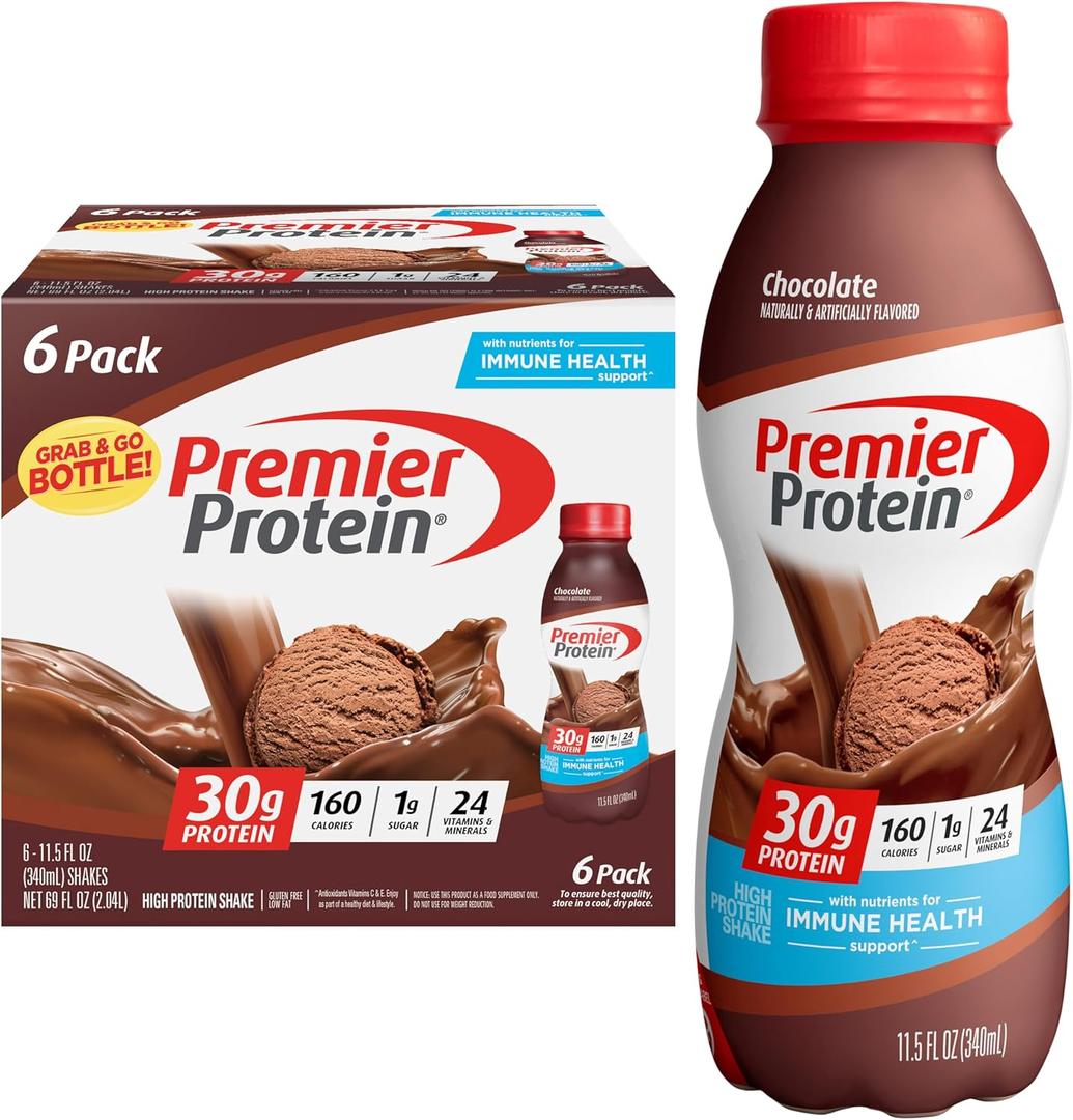 Premier Protein Shake, Chocolate, 30g Protein 1g Sugar 24 Vitamins Minerals Nutrients to Support Immune Health, 11.5 fl oz (Pack of 6), BB 03 Nov 2025